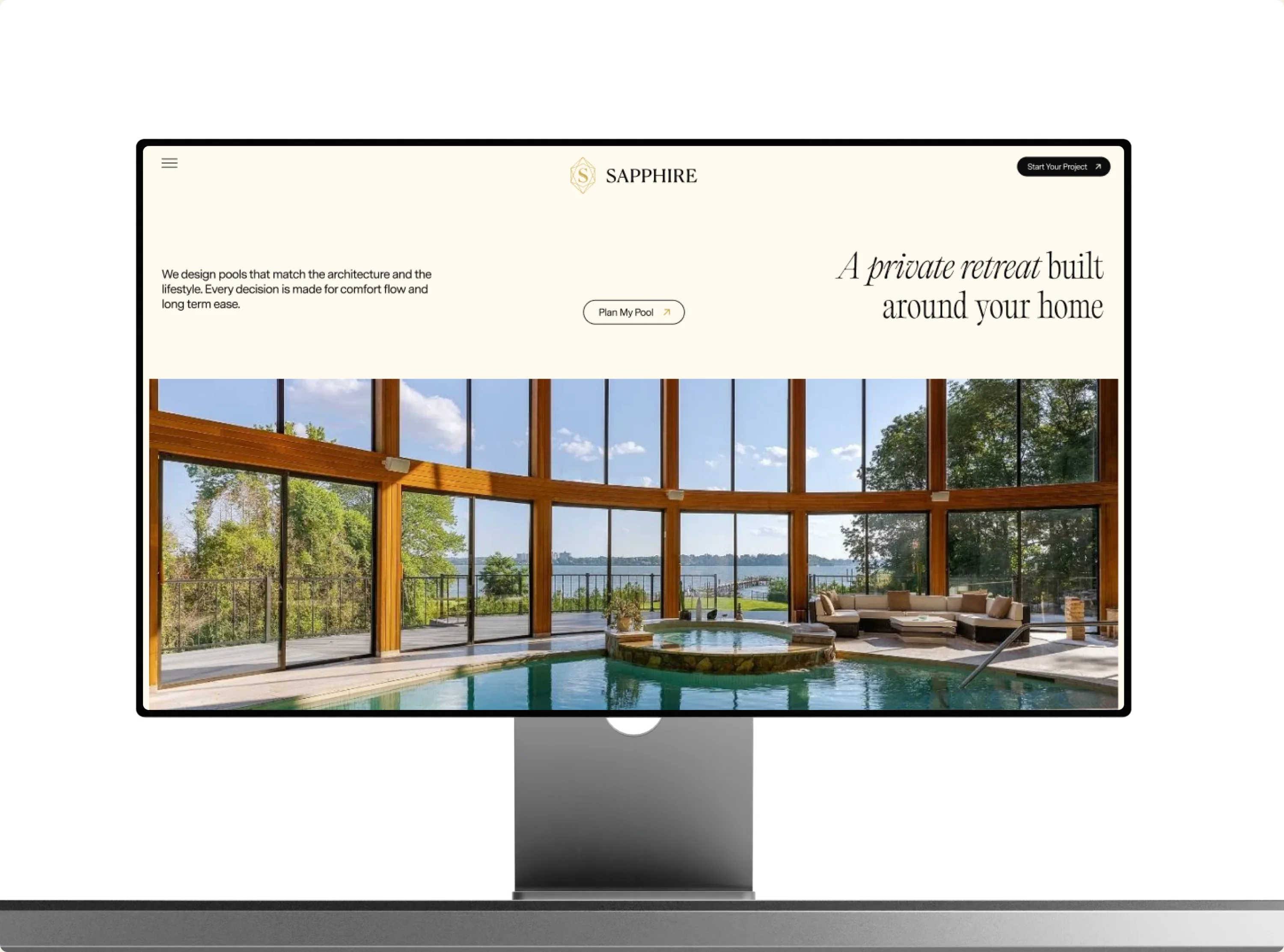 Sapphire desktop website displayed on a large monitor
