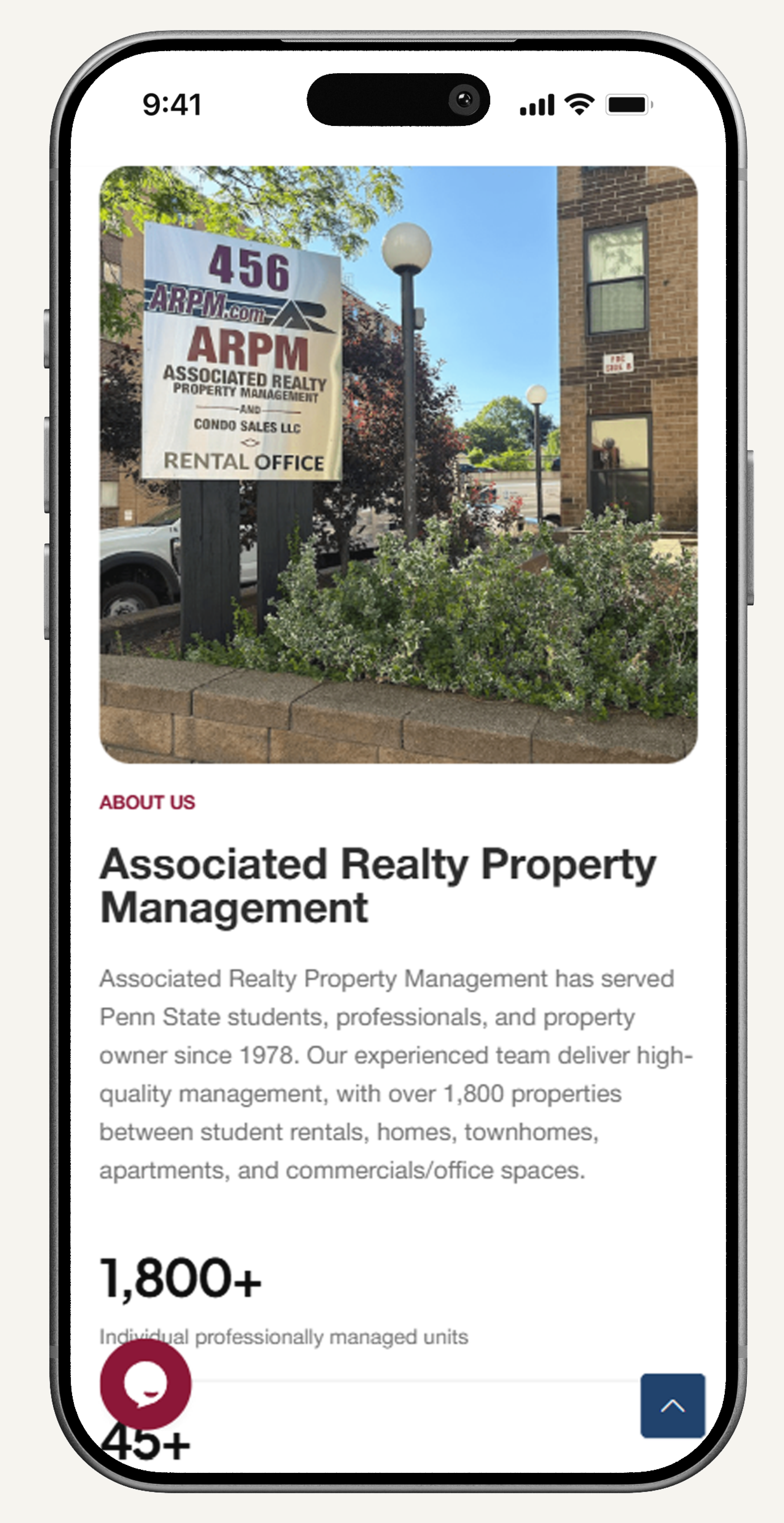 The approved ARPM mobile About page displayed in an iPhone mockup