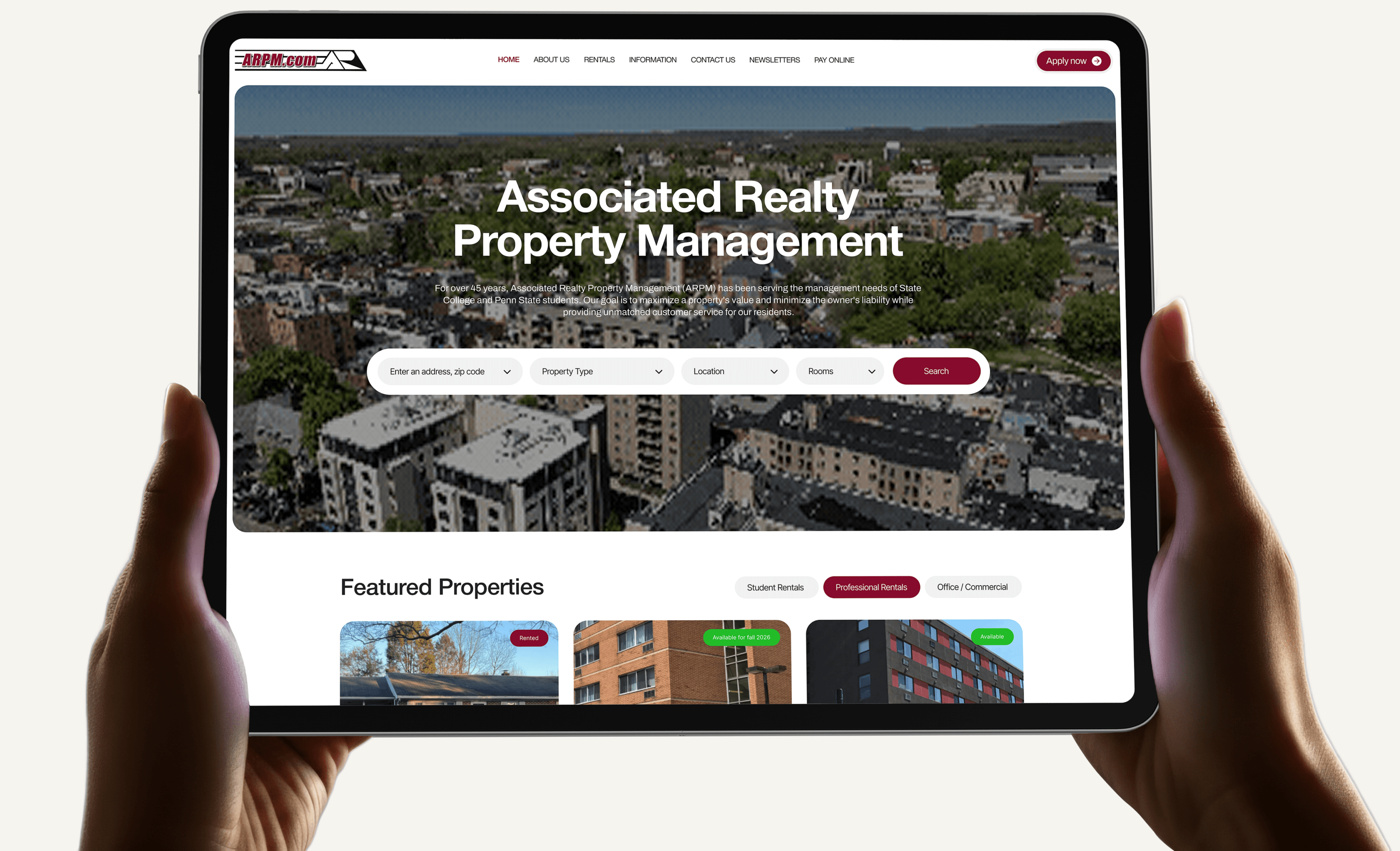The modern ARPM leasing experience displayed on an iPad held in two hands