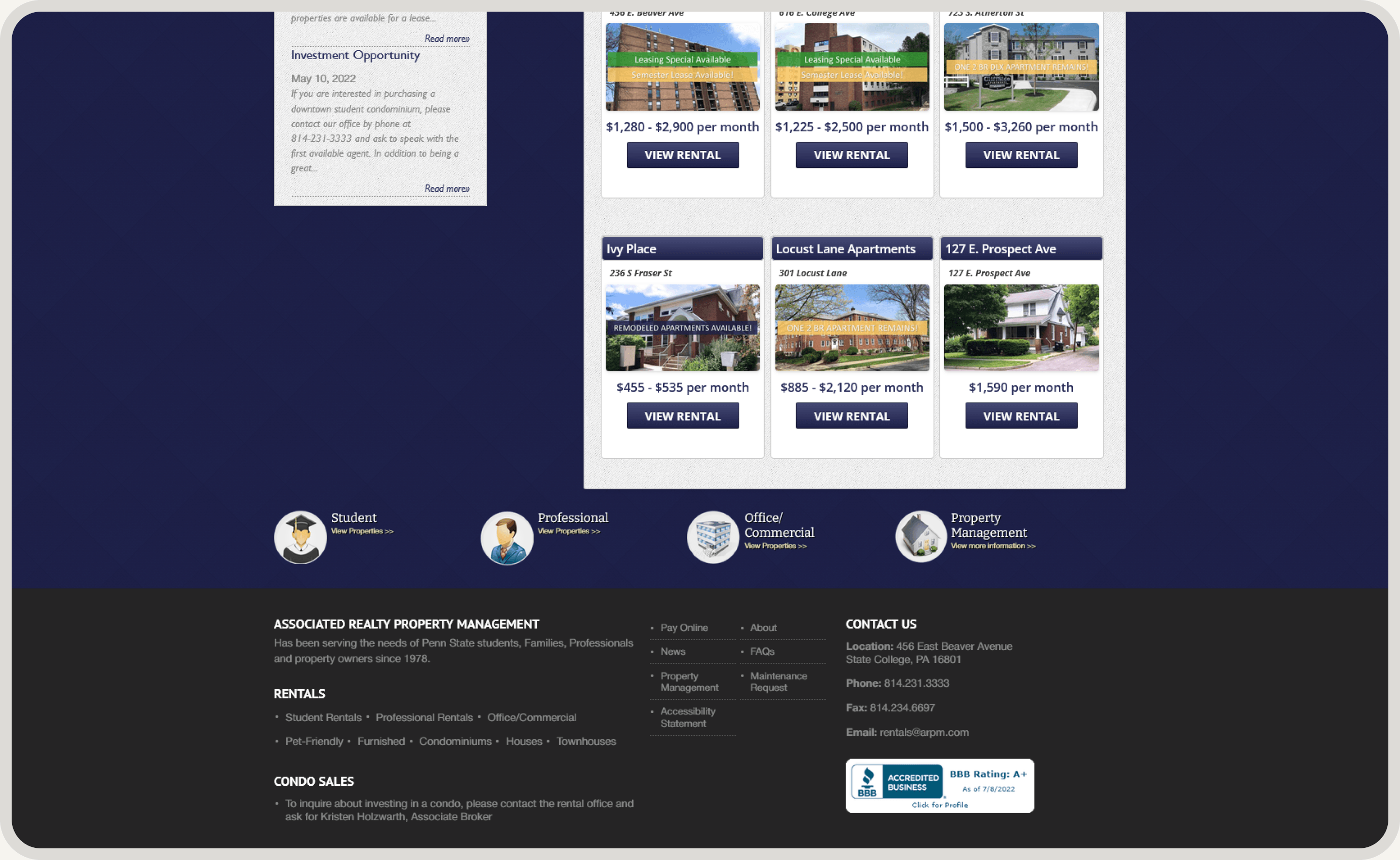 The lower listings and operational footer of ARPM's legacy website