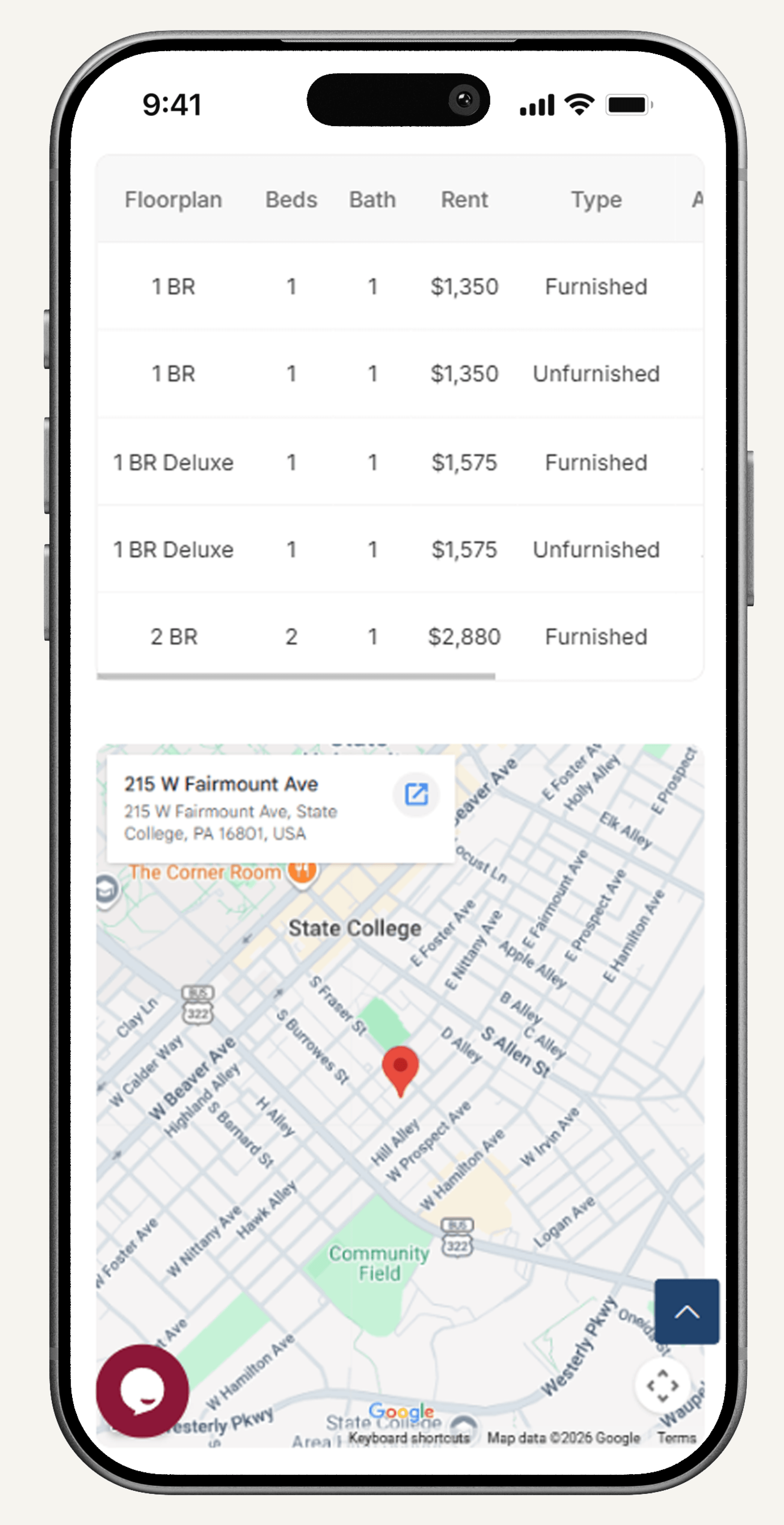 ARPM property listing interface on mobile