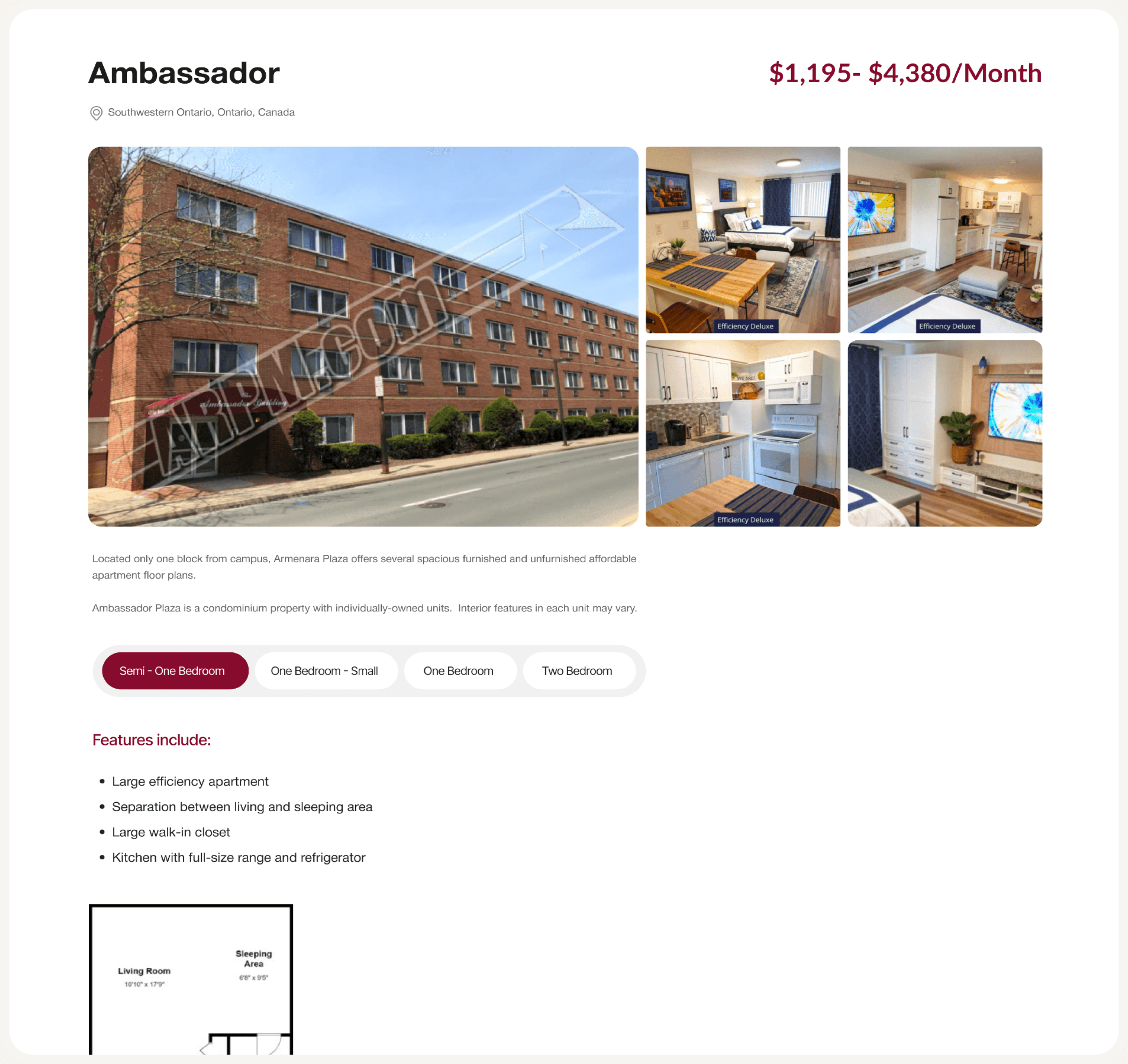 An ARPM property page showing bedroom ranges and recovered floorplan information