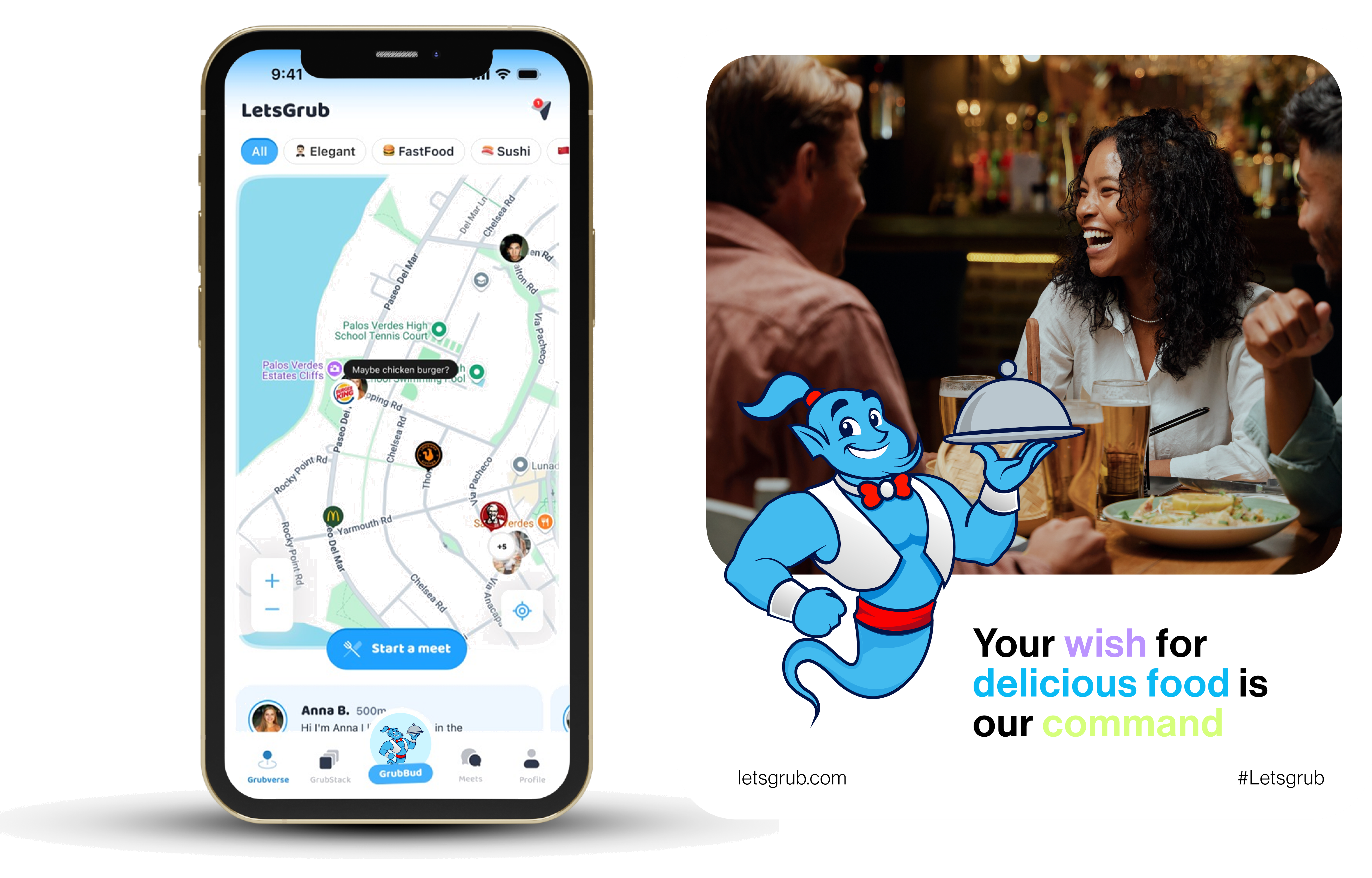 Correct Genie usage in the Let's Grub app and a social campaign