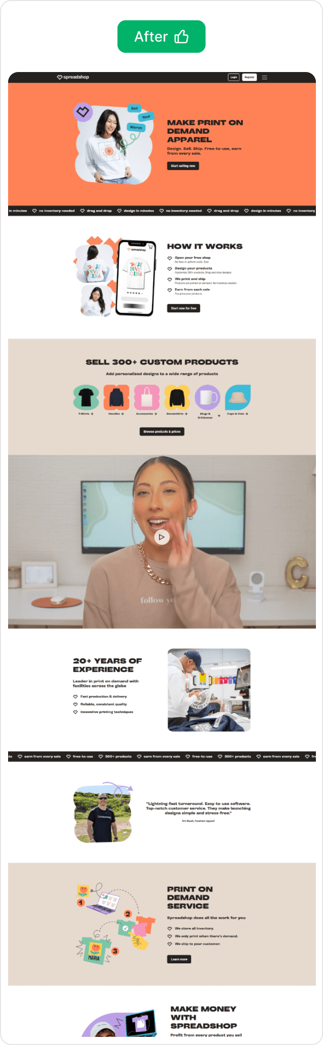 Spreadshop storefront after the redesign