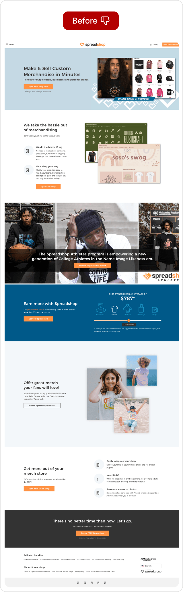 Spreadshop storefront before the redesign