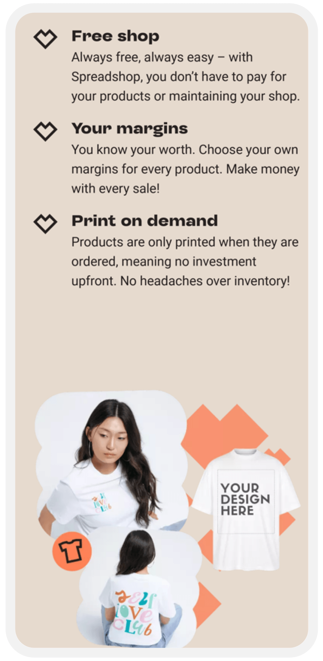 Spreadshop mobile interface screen 2