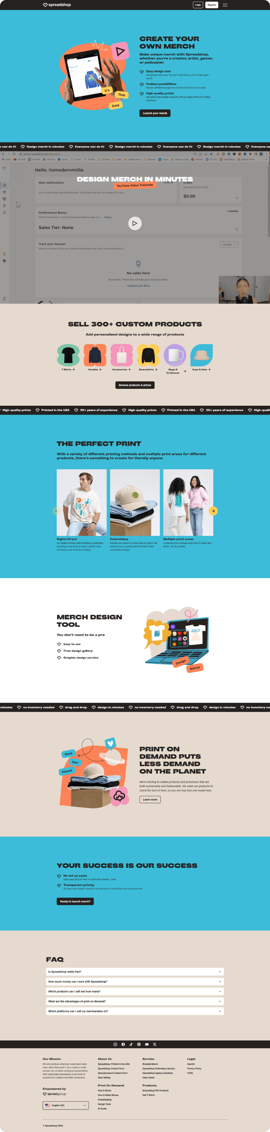 Spreadshop Create Merch page