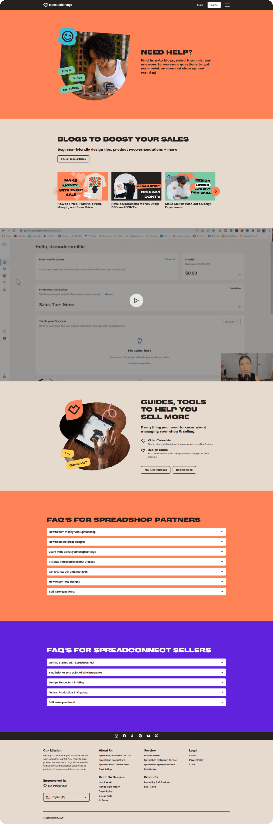 Spreadshop Help Center page